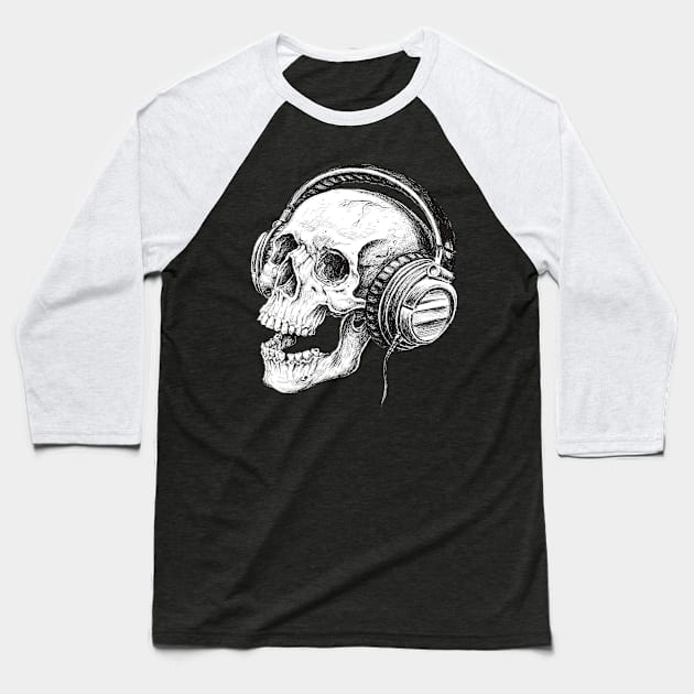 Headphones Skull Baseball T-Shirt by BlackRavenOath